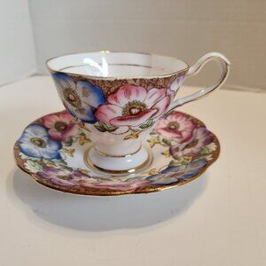 Vintage Taylor & Kent Bone China Teacup & Saucer With Floral Design & Gold Trim